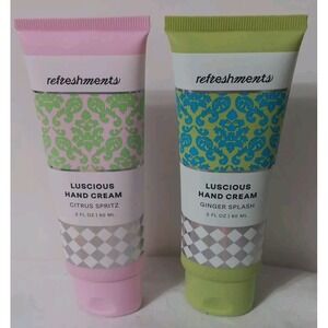 2 Refreshments Luscious Hand Cream Citrus Spritz Ginger Splash  2oz Vegan Sealed